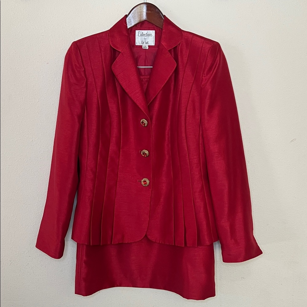 Le Suit Collections 2 Piece Red Vintage Retro Gold Shoulder Pads Holiday Sz 8